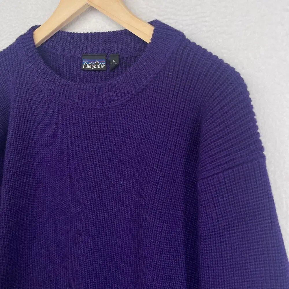 PATAGONIA Sweater Mens L Chamonix Guide 100% Wool Pullover Purple HK VTG 51401